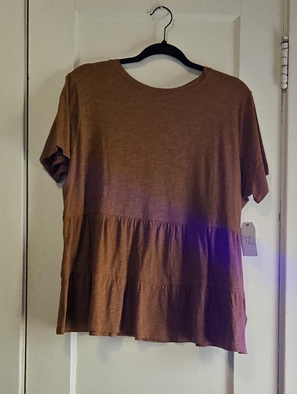 Time And Tru Women’s Short-Sleeve Tiered Peplum Top - Brown